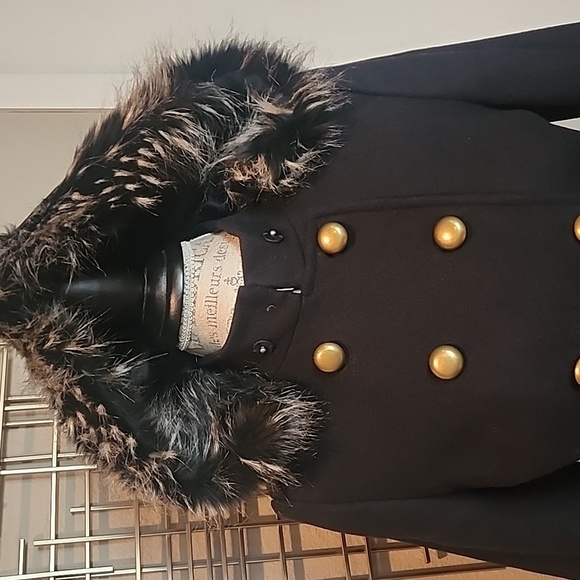 Rachel Zoe Military Style Coat Faux Fur Detail Detachable Hood 6 Like New - Picture 9 of 16